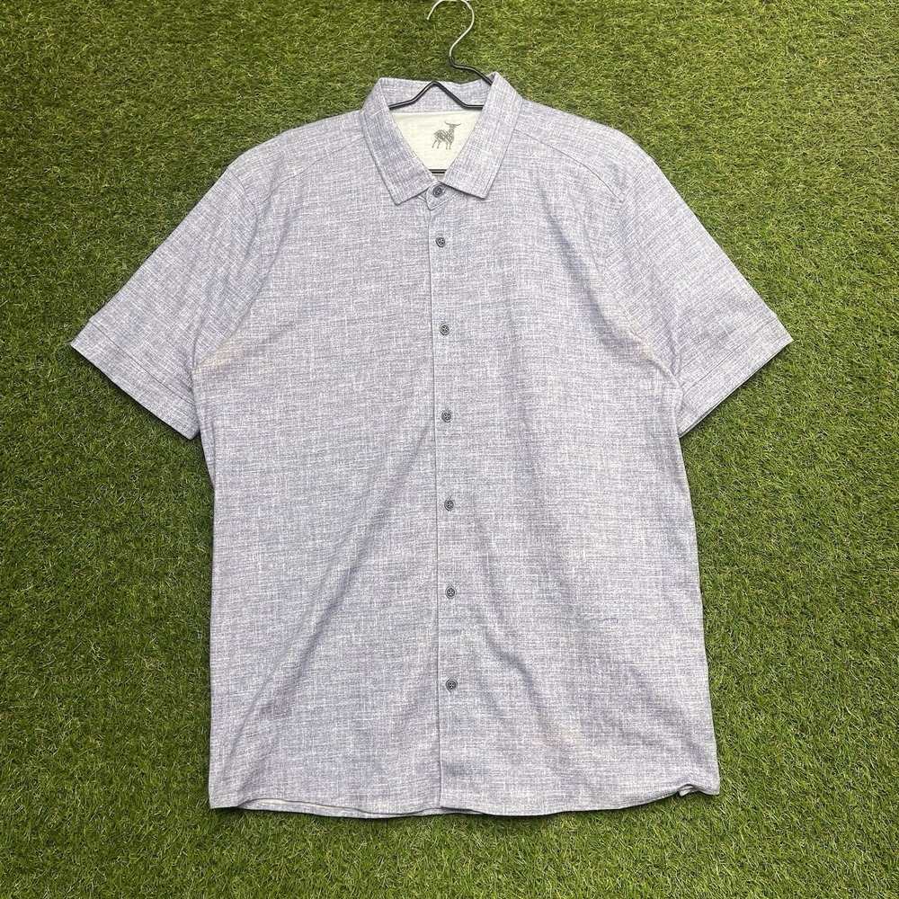 Raffi Short Sleeve Button Up Shirt Mens XL Purple Polo Dress Shirt Preppy